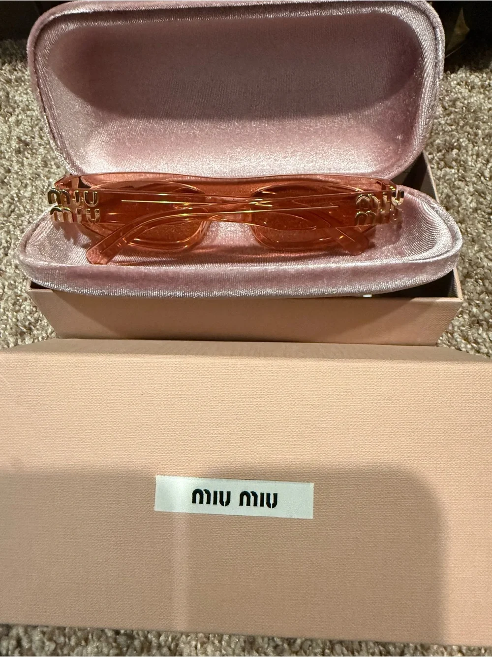 Miu Miu Transparent Peach/Tinted Pink Slim Frame Sunglasses